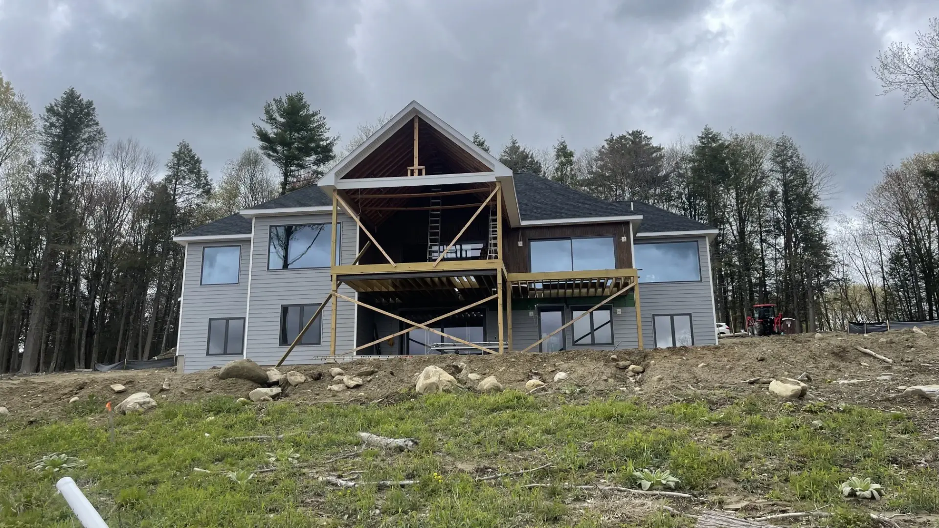 Modern custom home exterior on a Litchfield County hillside